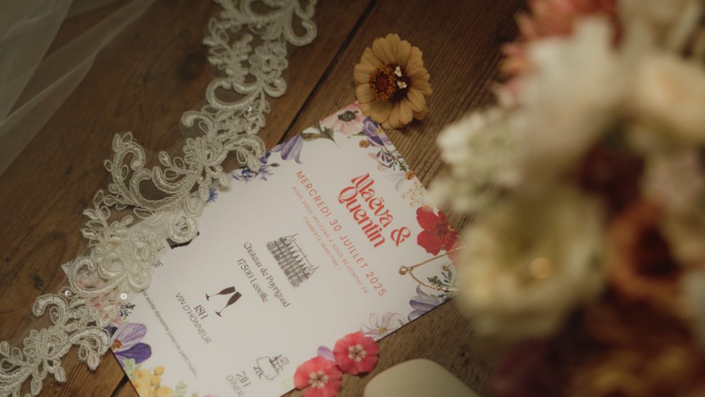 Faire-part de mariage de Maëva et Quentin au Château de Puyrigaud en Charente-Maritime